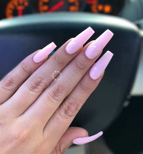 pink colored coffin nails